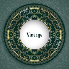 Vintage ornamental round frame for greeting card, invitation or packaging design