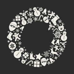 Christmas card in retro style with festive elements and copyspace. Vector.