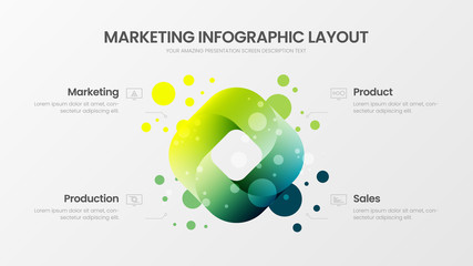Premium quality 4 option rectangle marketing analytics presentation vector illustration template. Business data visualization design layout. Amazing colorful quad organic statistics infographic report © kitka