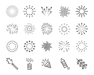 firework line icon set, happy new year firework - obrazy, fototapety, plakaty