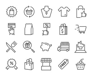 set of shopping icons, such as delivery, e-commerce, service, price, pay, sale