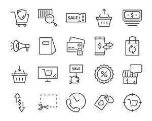 set of shopping icons, such as delivery, e-commerce, service, price, pay, sale
