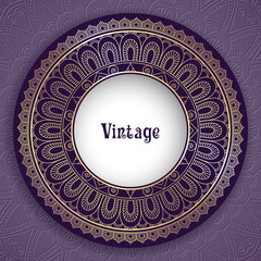 Vintage ornamental round frame for greeting card, invitation or packaging design