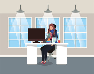 modern office with businesswoman sitting