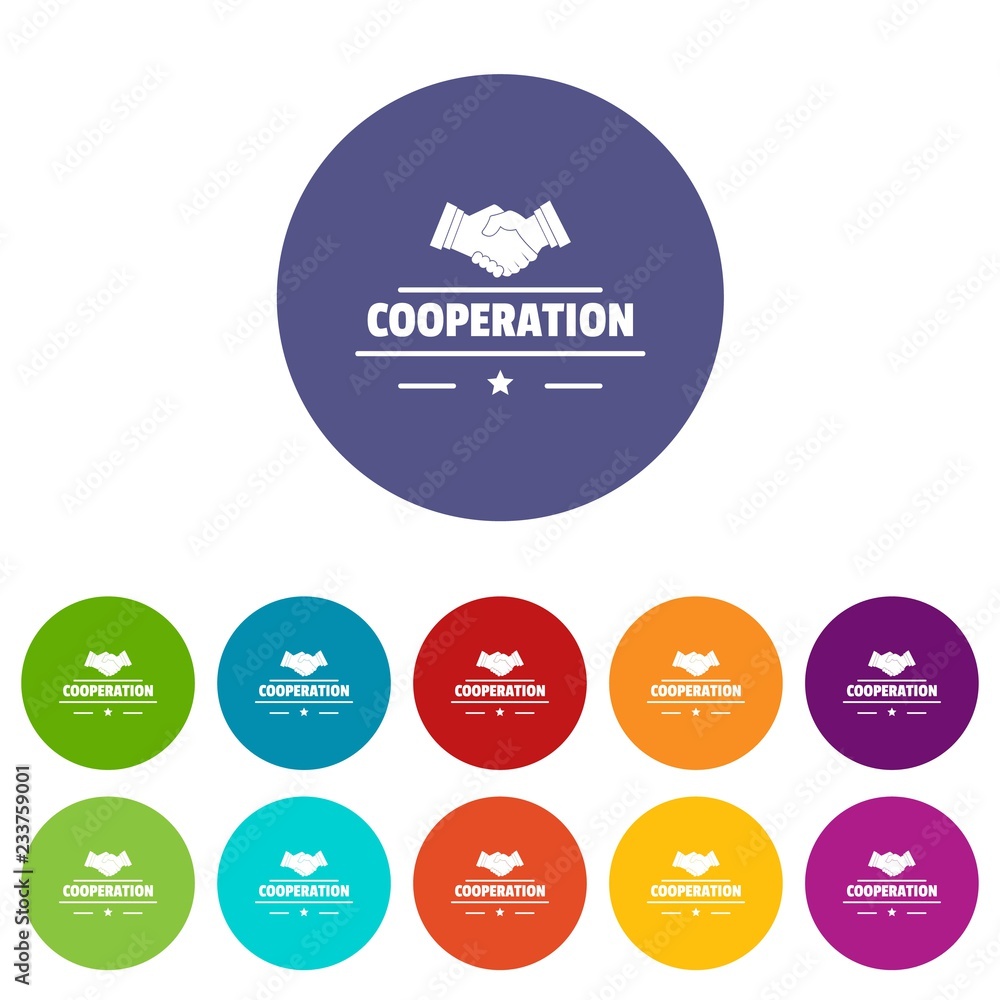 Poster cooperation icons color set vector for any web design on white background