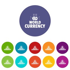 World currency icons color set vector for any web design on white background
