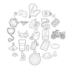 Supplies icons set. Outline set of 25 supplies vector icons for web isolated on white background