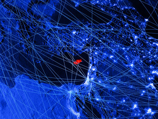 Cyprus on blue digital map with networks. Concept of international travel, communication and technology.