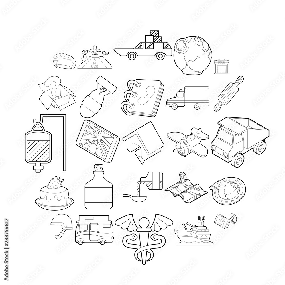 Poster provisions icons set. outline set of 25 provisions vector icons for web isolated on white background