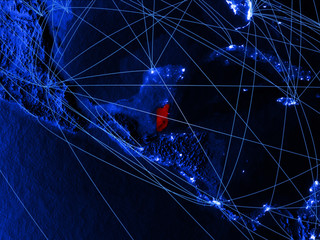 Belize on blue digital map with networks. Concept of international travel, communication and technology.