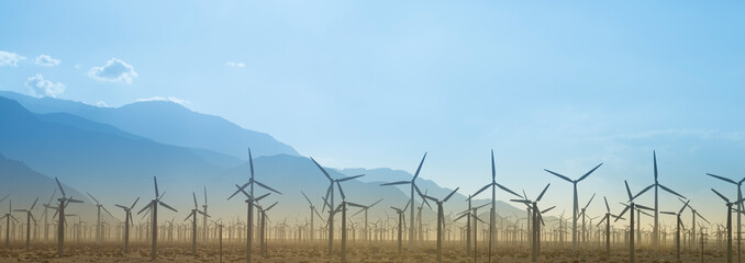 Windmill Farm Silhouette With Mountains