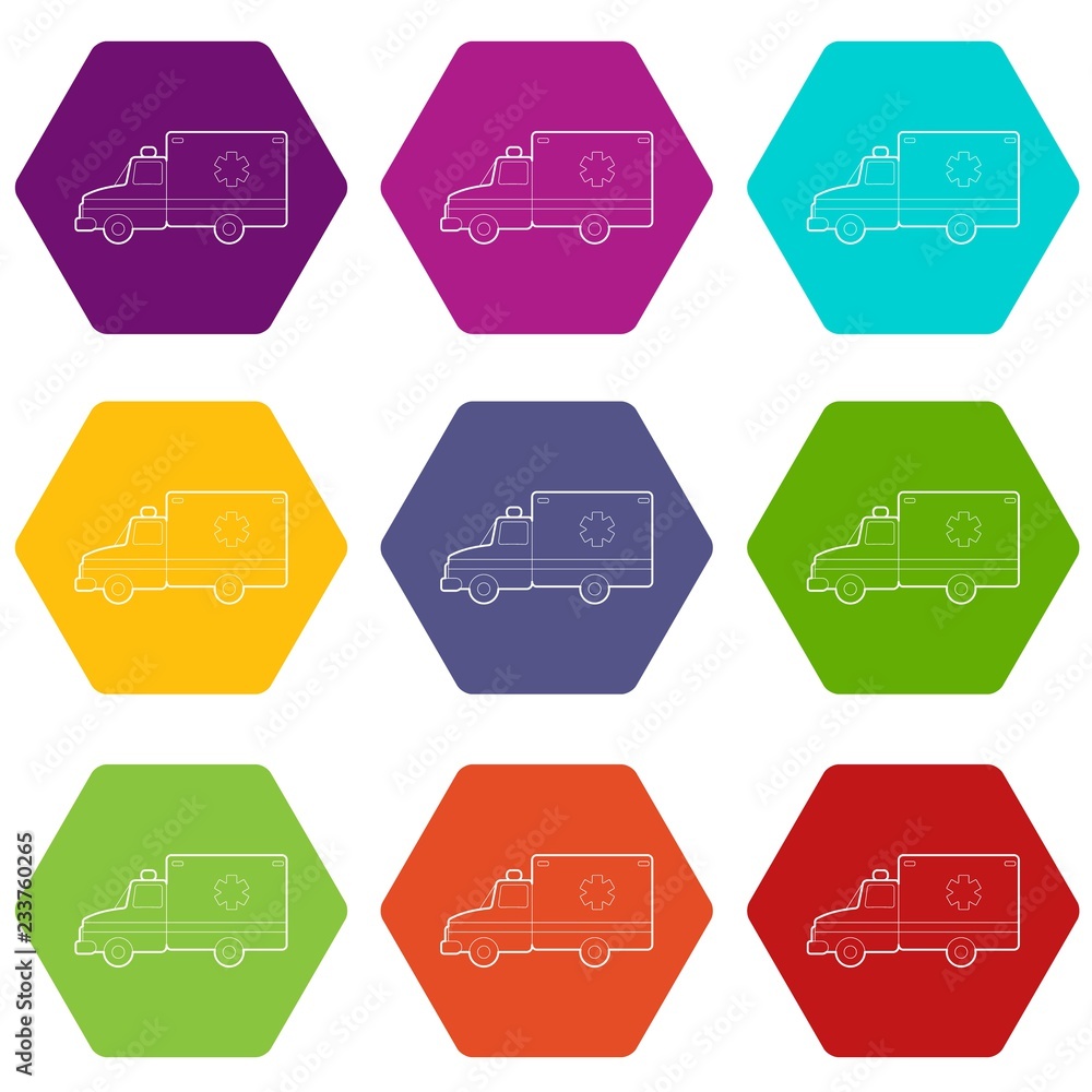 Sticker Ambulance icons 9 set coloful isolated on white for web - Stickers