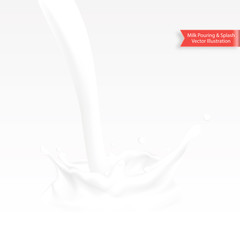 Abstract realistic milk pouring with splash isolated on white background. Vector illustration