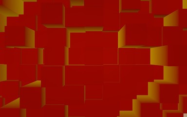 Abstract red elegant cube geometric background. Chaotically advanced rectangular bars. 3D Rendering, 3D illustration