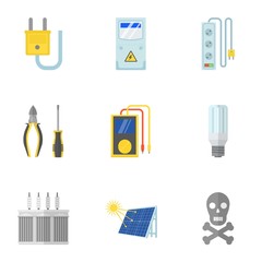 Measurement of electricity icons set. Flat set of 9 measurement of electricity vector icons for web isolated on white background