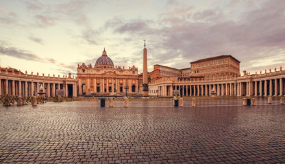St. Peter's Basilica in the evening from Via della Conciliazione in Rome. Vatican City Rome Italy....