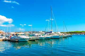 Obraz premium Yachts in the port of Palau province of Sassari in the Italian region Sardinia, Italy.