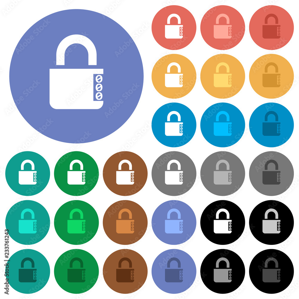 Poster locked combination lock with side numbers round flat multi colored icons