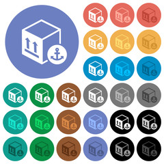 Sea package transportation round flat multi colored icons