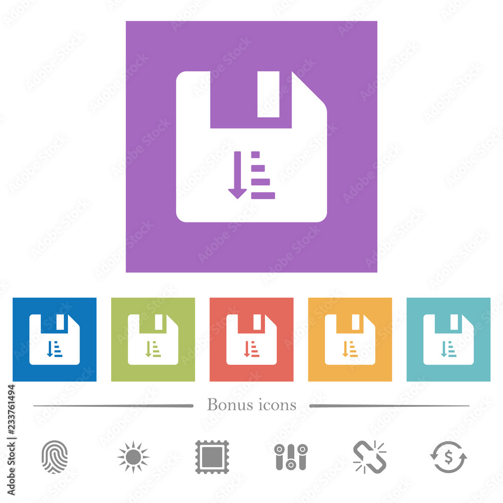 Poster ascending file sort flat white icons in square backgrounds