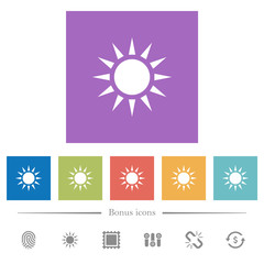 Sun flat white icons in square backgrounds