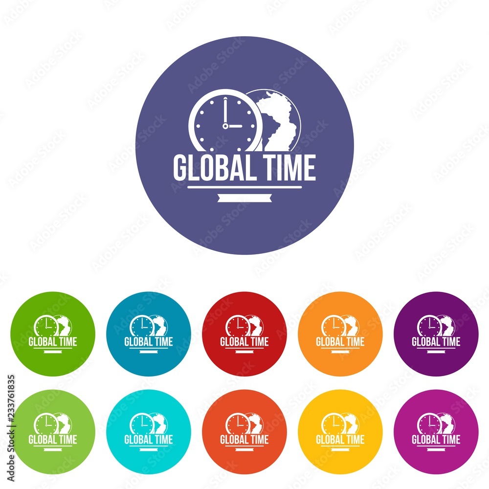 Poster global time icons color set vector for any web design on white background
