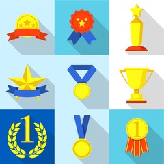 Star award icons set. Flat set of 9 star award vector icons for web isolated on white background