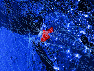Jordan on blue digital map with networks. Concept of international travel, communication and technology.