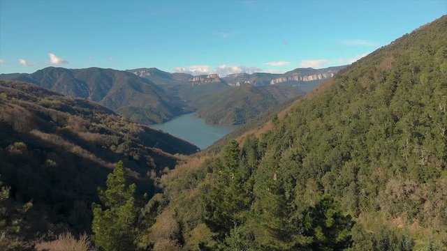 Beautiful spanish landscape, near the small village Rupit. Drone footage
