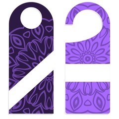 Door hanger mockup isolated on white background. Design with floral mandala ornament. Vector illustration