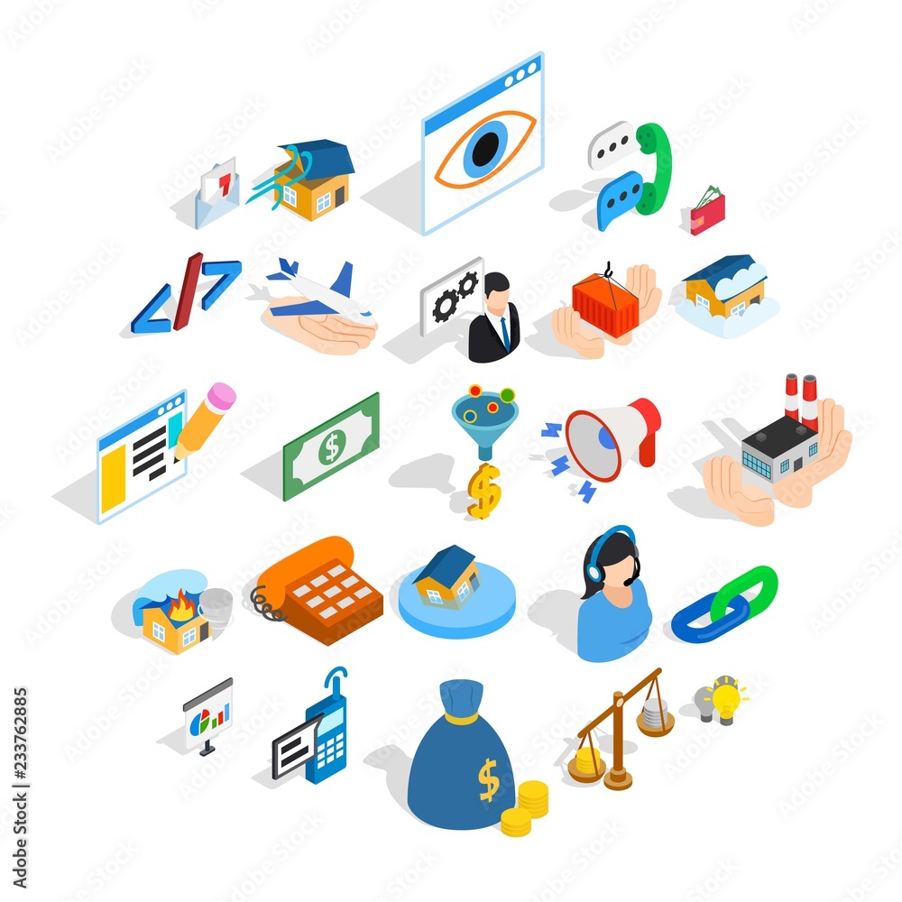 Poster calling icons set. isometric set of 25 calling vector icons for web isolated on white background