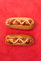 Home made Grilled Hot Dog with cheese, ketchup