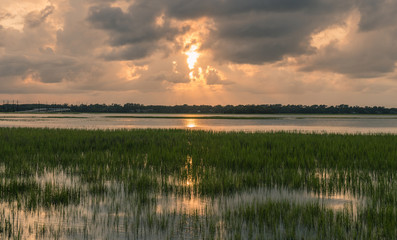Pinckney Island, South Carolina, USA - July 23, 2018: Sunset on Pinckney Island, a small nature reserve in South Carolina