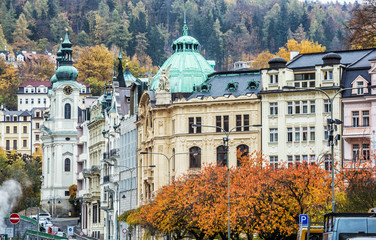 Karlovy Vary with Church of Saint Mary Magdalene, Czech
