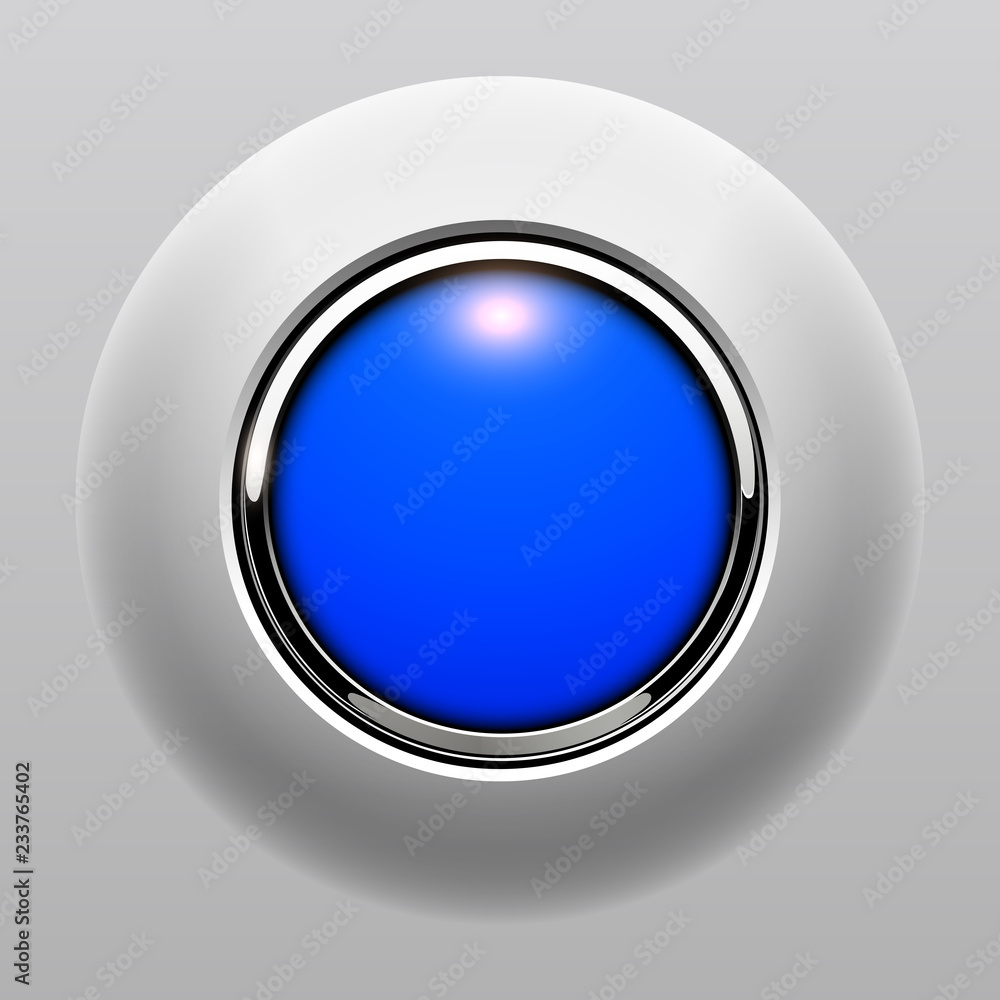 Aufkleber Push button blue, 3D shiny vector background.