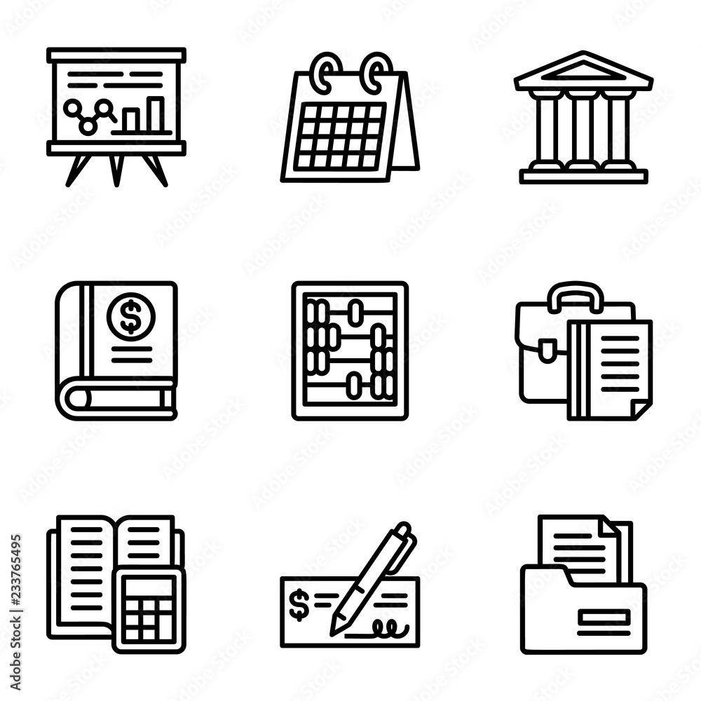 Poster business icon set. outline set of 9 business vector icons for web design isolated on white backgroun
