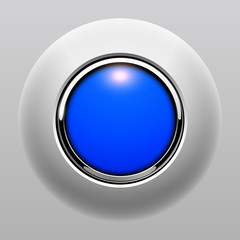 Push button blue, 3D shiny vector background.