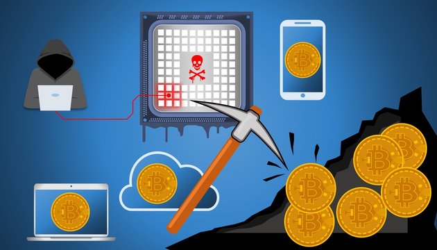Illustration of crypto mining malware and cryptojacking. Worldwide been exploited by malware that harnesses visitors' computers to mine cryptocurrency.