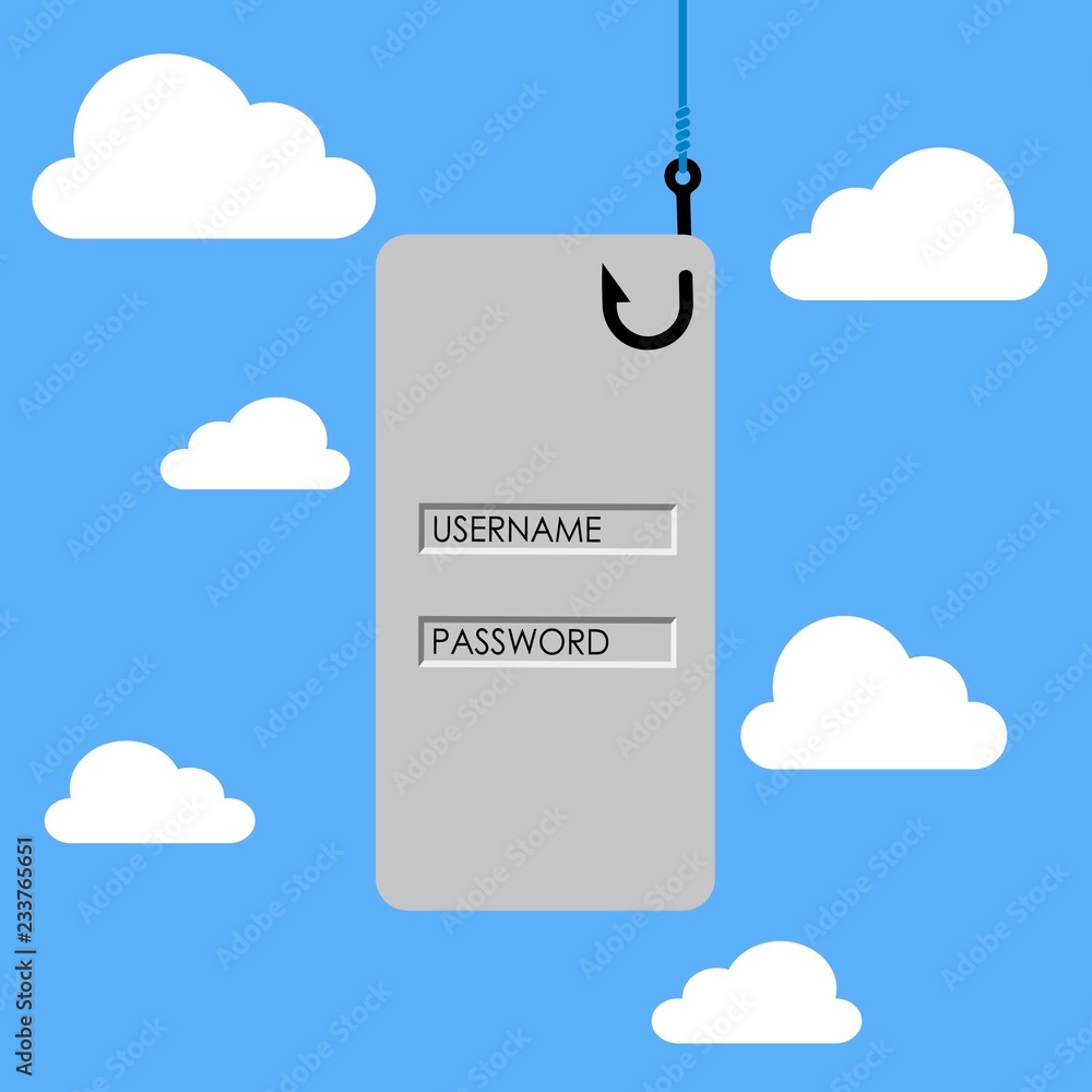 Aufkleber illustration of internet phishing concept. stealing username and password from mobile application in
