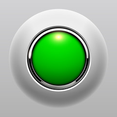 Push button green, 3D shiny vector background.