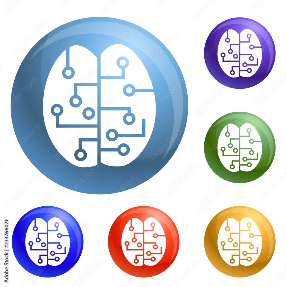 Poster concept brain smart icons set vector 6 color isolated on white background
