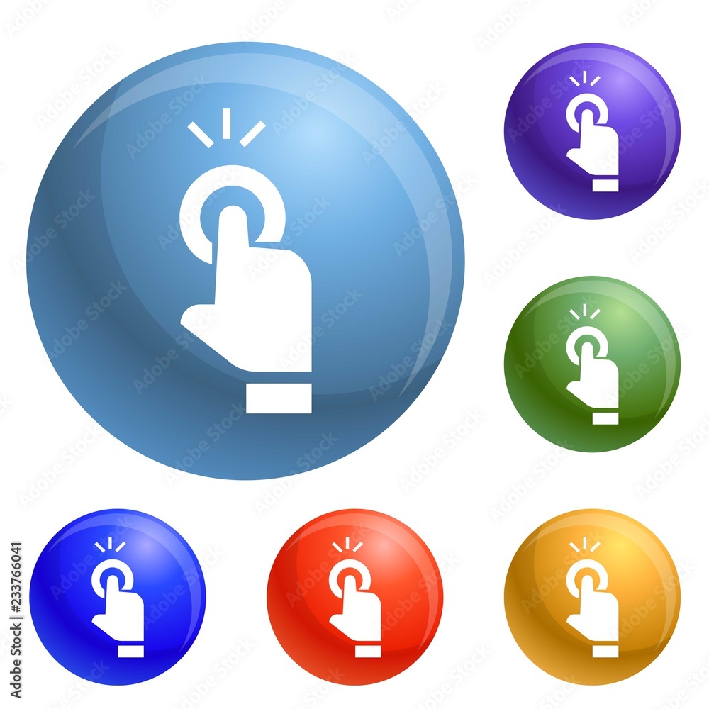 Poster finger touch cursor icons set vector 6 color isolated on white background