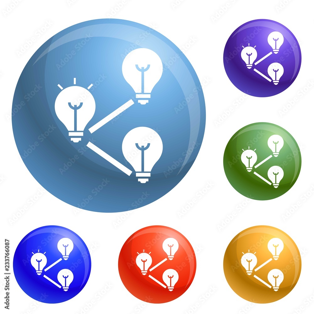 Poster idea bulb interaction icons set vector 6 color isolated on white background