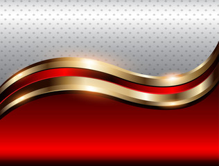 Abstract background red with gold metallic wave