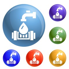 Eco water tap icons set vector 6 color isolated on white background
