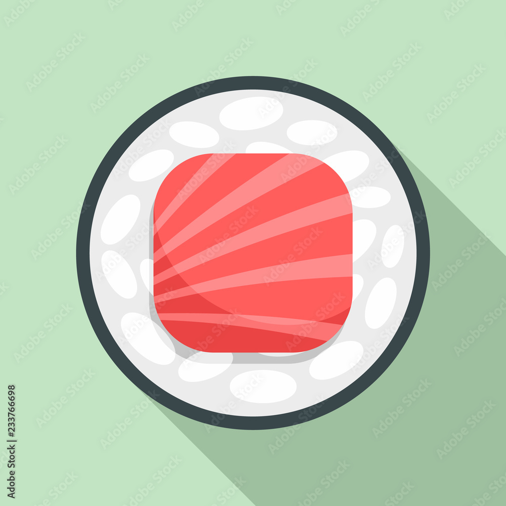 Sticker Salmon top sushi icon. Flat illustration of salmon top sushi vector icon for web design