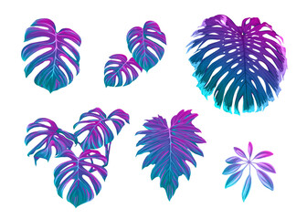 Set of tropical leaves in nein colors © Elen  Lane