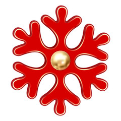 Red christmas snowflake icon. Realistic illustration of red christmas snowflake vector icon for web design isolated on white background