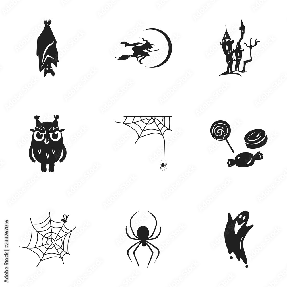 Poster scary halloween icon set. simple set of 9 scary halloween vector icons for web design isolated on wh