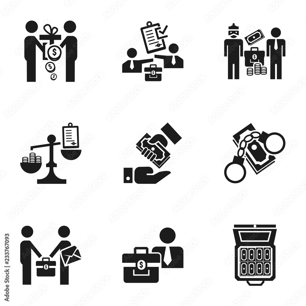 Poster corruption money icon set. simple set of 9 corruption money vector icons for web design isolated on 